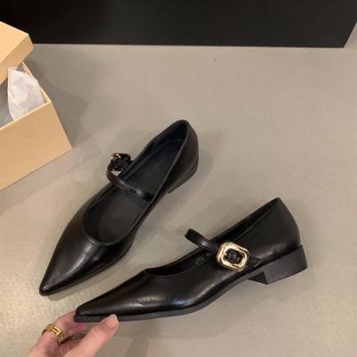 Escarpins d'automne pour femmes, chaussures à bout pointu et talon moyen pour femmes, chaussures habillées d'extérieur, mocassins peu profonds à boucle et sangle, chaussures à enfiler