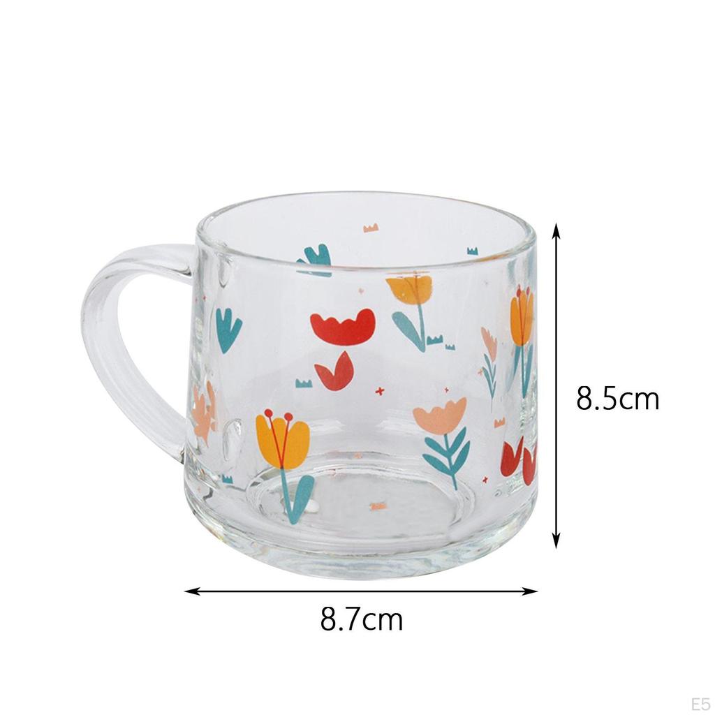 Cartoon Glass Cup Drinking Mug Tea Camping with Handle Juice Teacup Water