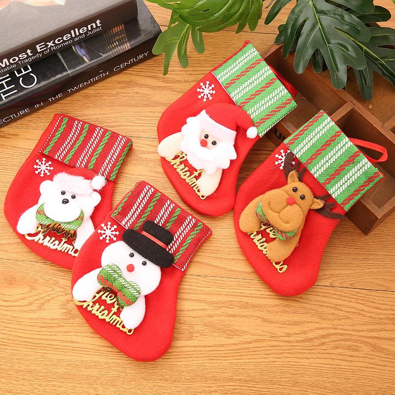 1/4pcs-Merry Christmas Socks Christmas Tree Ornaments Sack Xmas Gift Candy Bag Cute Fabrics with Multiple Styles