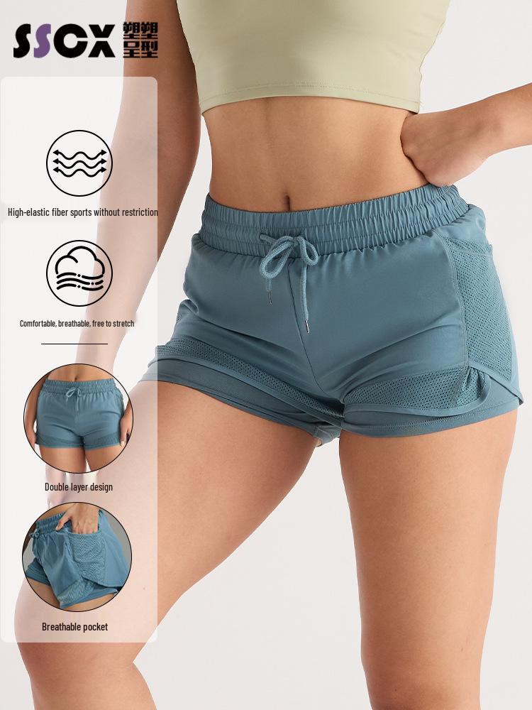 Women's Quick-Dry Mesh Yoga Shorts - Two-Piece, Anti-Exposure Design