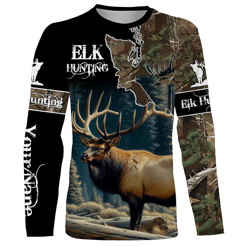 Camo Hunting Animals Wild Boar Men T-Shirt 3D Print Sport Long Sleeve Tee Tops Casual O Neck Streetwear T Shirts Men's Clothing