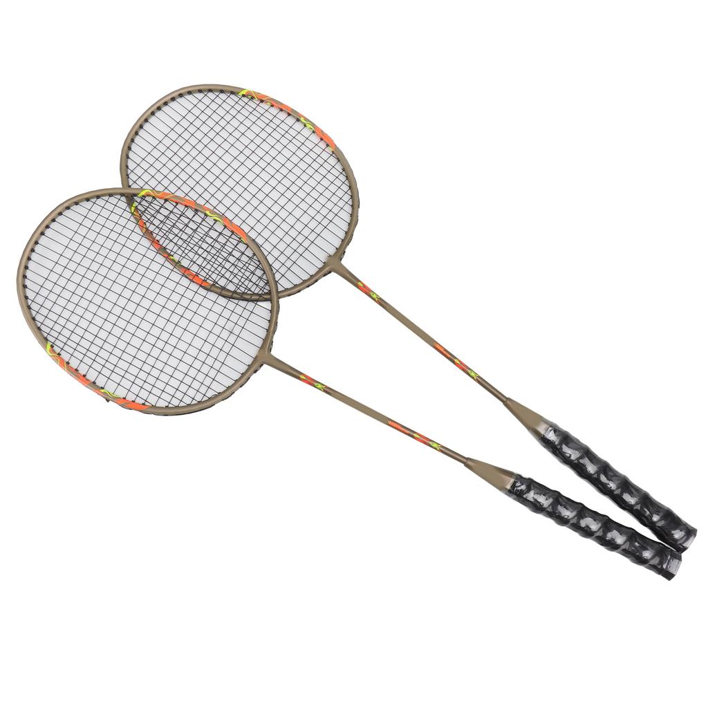Set di 2 Racchette da Badminton Leggere in Lega di Ferro Monopezzo con Borsa portaoggetti per Principianti