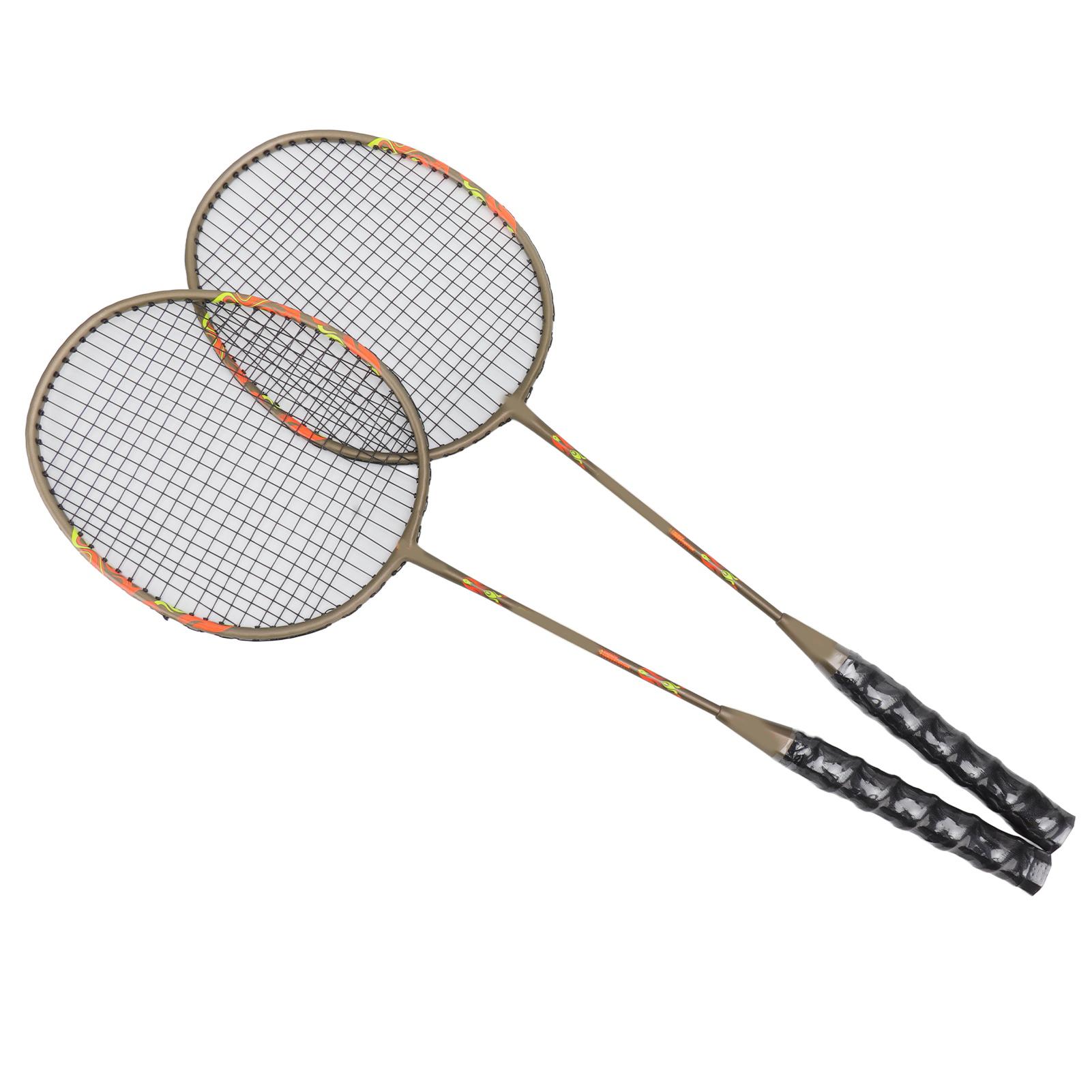 2Pcs Badminton Racquet Set Lightweight Iron Alloy One Piece Badminton Rackets with Storage Bag for Beginner