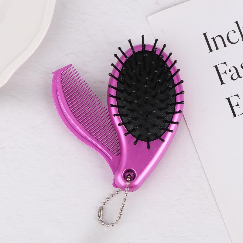3-In-1 Portable Hair Brush With Mirror And Flat Top Comb Foldable Dual-Use Massage Feature Trendy Air Cushion Comb