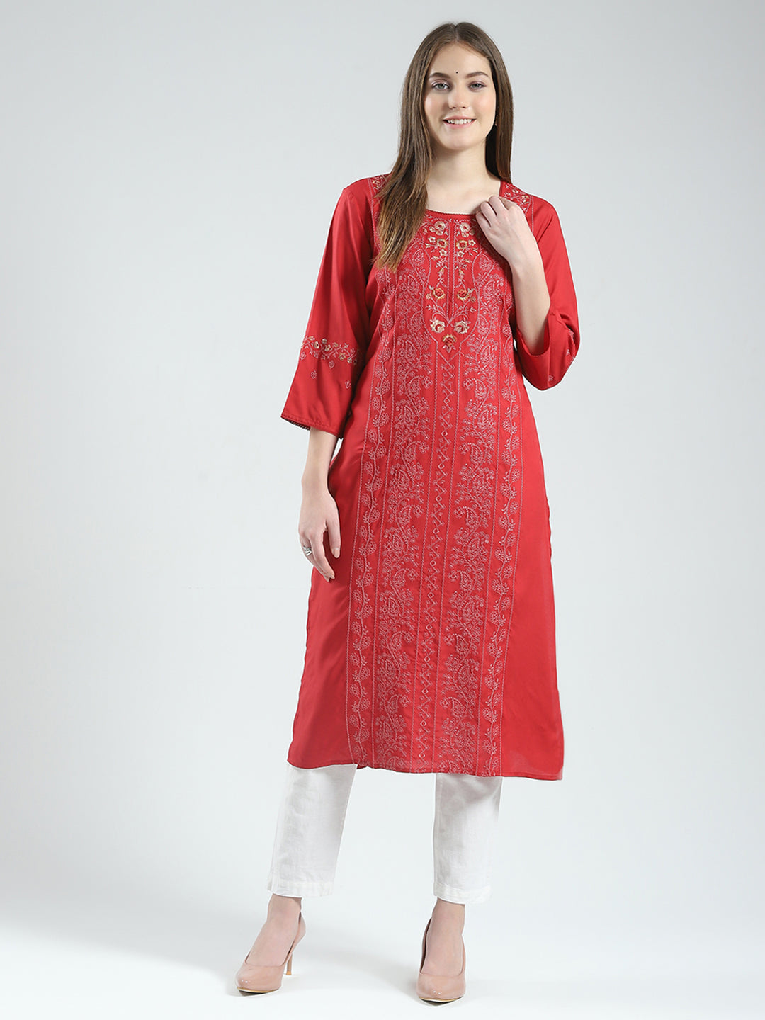 Monte Carlo Women Regular Fit Maroon Kurti S малиновый