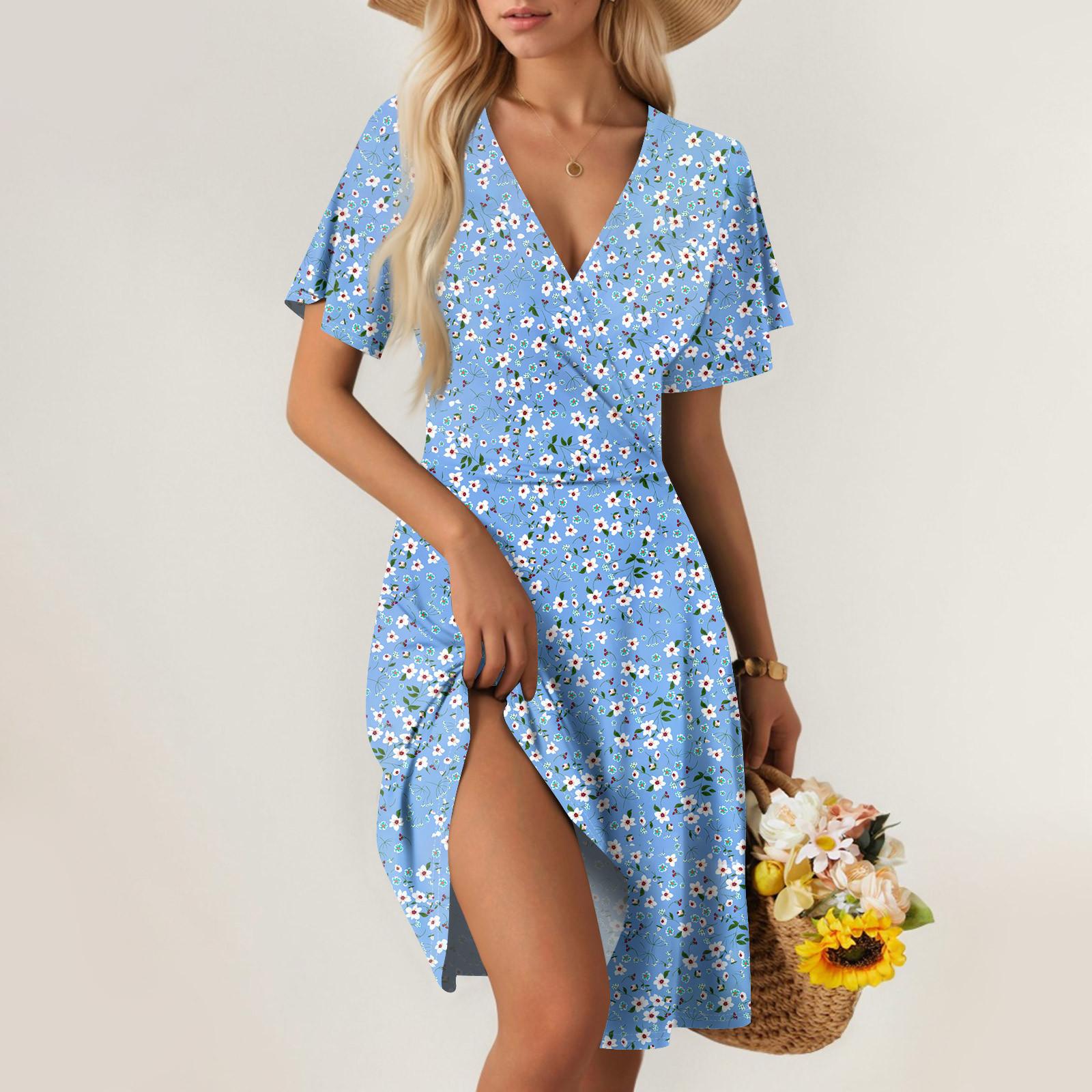 

Женское летнее платье свободного покроя для пляжного отдыха, повседневное платье-жилет с глубоким V-образным вырезом, элегантное платье-рубашка XL синий