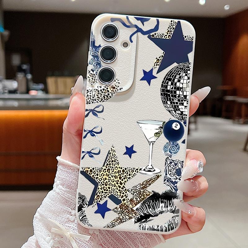 Leopard Star Disco Ball Pattern Case For Samsung Galaxy A57 A56 A55 A54 5G A37 A36 A35 A34 A17 A16 A15 A14 Leather Texture Silicone Cover