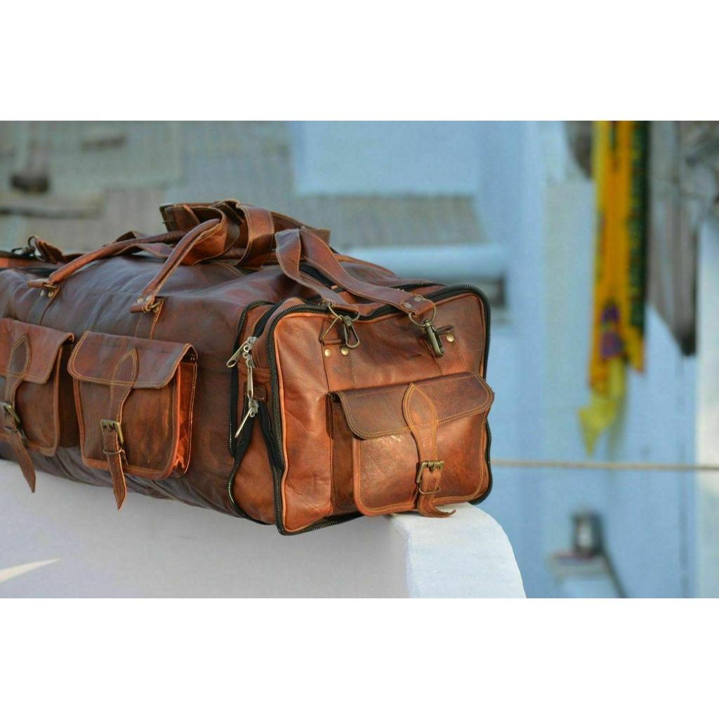 Kožená taška Duffle Men Goat Gym Leather Bag Cestovní zavazadlo Original S Brown Vintage Tote Bag