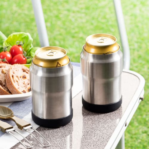 Atlas Vacuum Insulated Silver Can Holder for 350ml Cans, Ideal for Camping and Outdoors, Perfect for Pairs of Canned Beer, AWCH-350SV2P