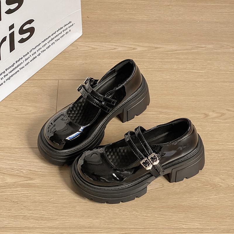 Black French retro light mouth thick high heel single shoes women's 2025 new summer skirt JK heightening Mary Jane shoes