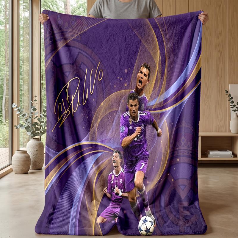 Cristiano Ronaldo Aufdruck Flanelldecke Hautfreundlich Warm Dekorativer Überwurf für Innen Couch Bett Tägliche Nutzung