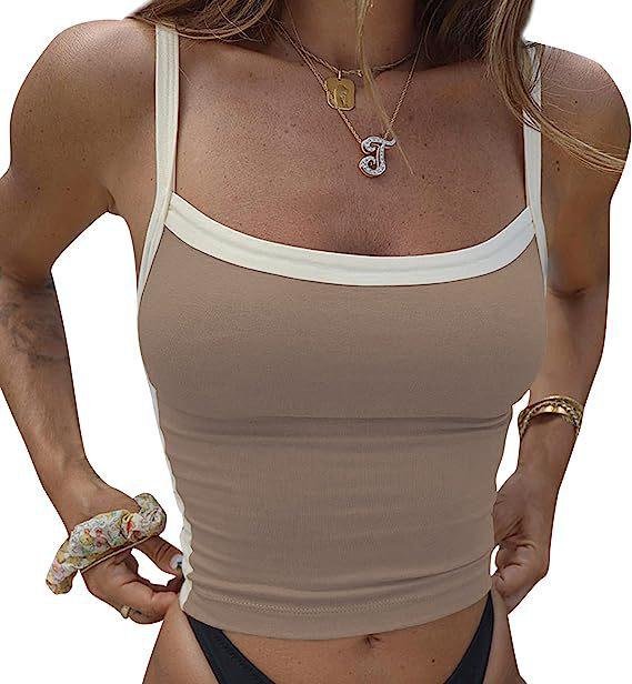 2025 Spring Women's Color Block Slimming Backless Tank Top