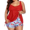 2Pcs/Set Summer Swimsuit Set Sporty Style Suspender Vest Tankini Tops Printing Shorts Set Split Design Swimwear