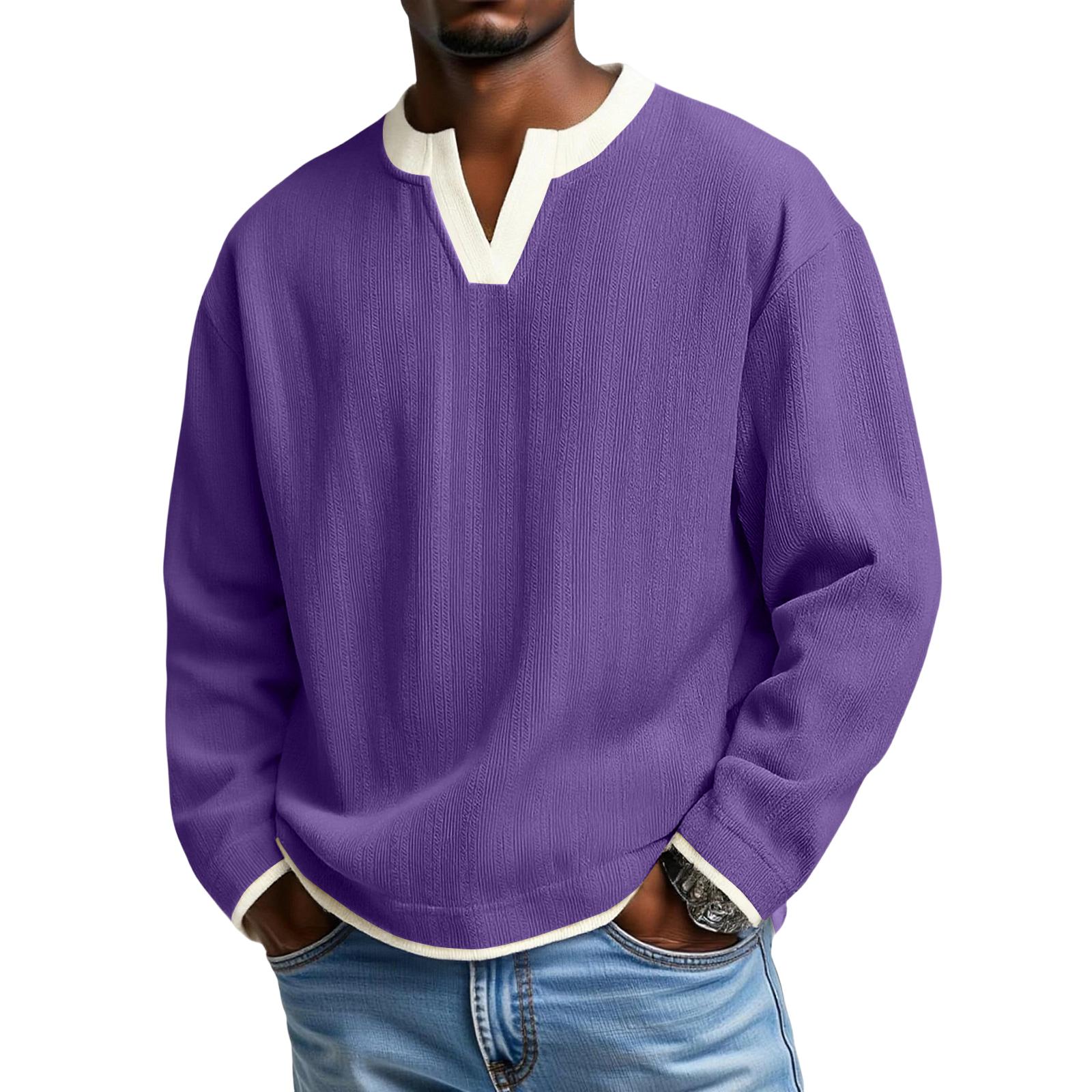 

Men s False Two Pieces V,Neck Leisure Loose Hoodie M фиолетовый