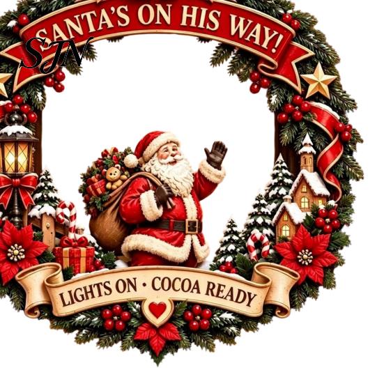Indoor Outdoor Xmas Decoration Santa Claus Wooden Door Hanger for Christmas Decorations, Retro Holiday Wall Sign with Bows Bells And Home Entrance