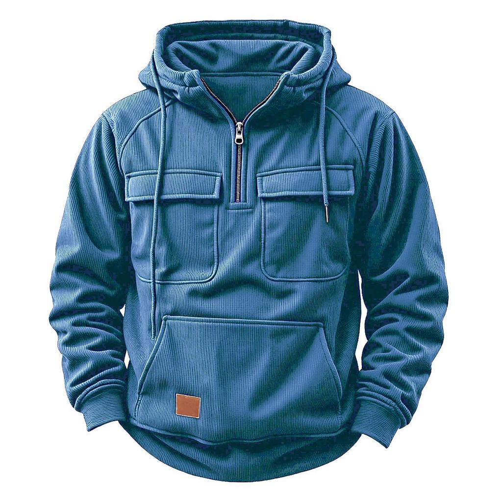 Men's Casual Multi-Pocket Zipper Hoodie - European Style for Autumn/Winter 2025