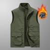 Autumn and Winter Men's Middle-aged Velvet Thickened Vest with A Base To Keep Warm and Casual Vest, Wearing A Multi-pocket Vest on Both Sides