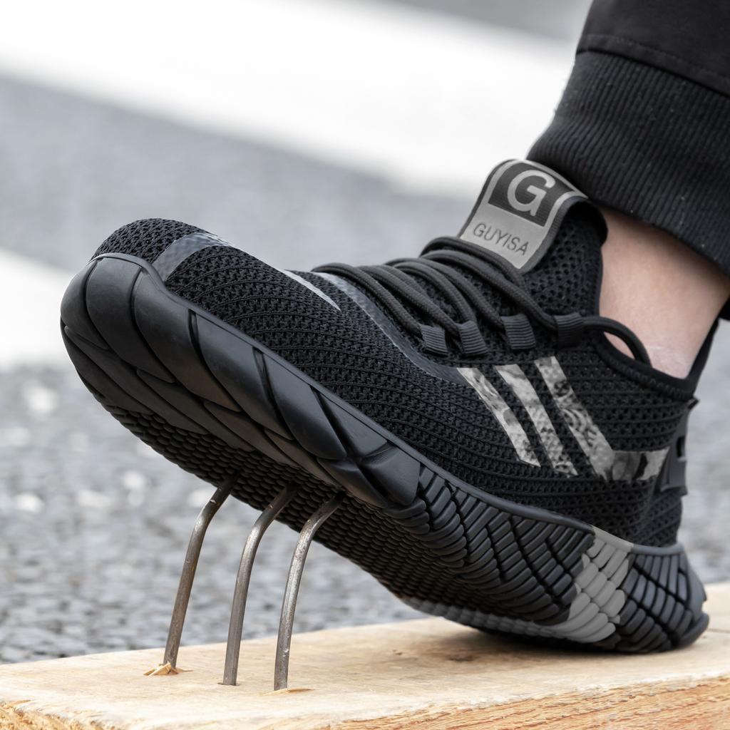 Fashion Summer Safety Shoes Steel Toe Work Shoes Mesh Breathable Work Sneakers for Men Women Lightweight Black Work Shoes Protective