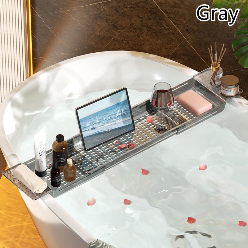 

Расширяемый поддон для ванны Поддон для ванны Полка для хранения вещей в ванной Полотенце Для душа Полка для телефона серый