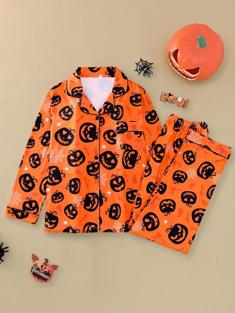 2025 Women's Long-Sleeve Pajama Set: Halloween Lapel Homewear for Spring & Autumn