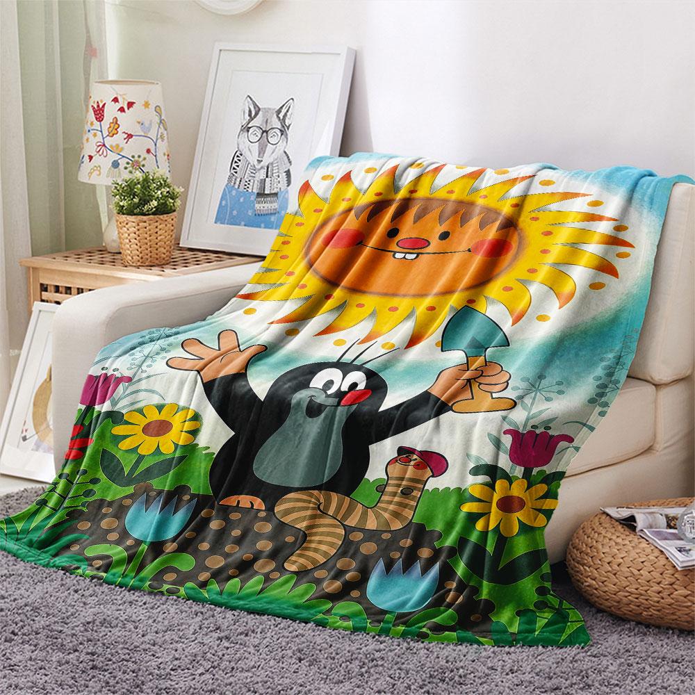 Krtek Printed Flannel Blanket, soft throw for bedroom sofa, washable, fan merchandise, great gift.
