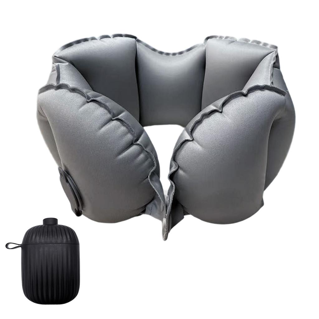 Inflatable Neck Pillow for Travel Office Rest With Air Pumps Storage Box Double Sideds Fabric TPU Materials