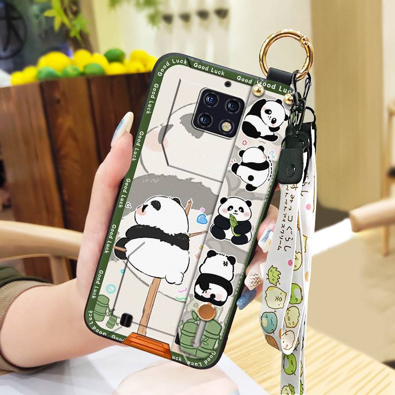 Cute Back Cover Phone Case For Oukitel WP6 Silicone Cartoon Ring Wrist Strap Panda Fashion Design Phone Holder Soft Case