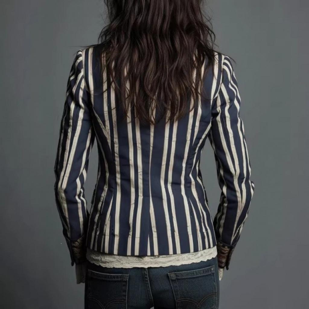 Women's Collared Long Sleeve Striped Blazer Slim Fit Floral Patchwork Casual Open Front Jacket