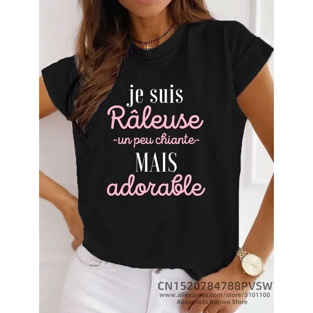 Harajuku Black Pink Red Tops Female Clothes France Funny Letter Graphic Women T-shirt Clothes