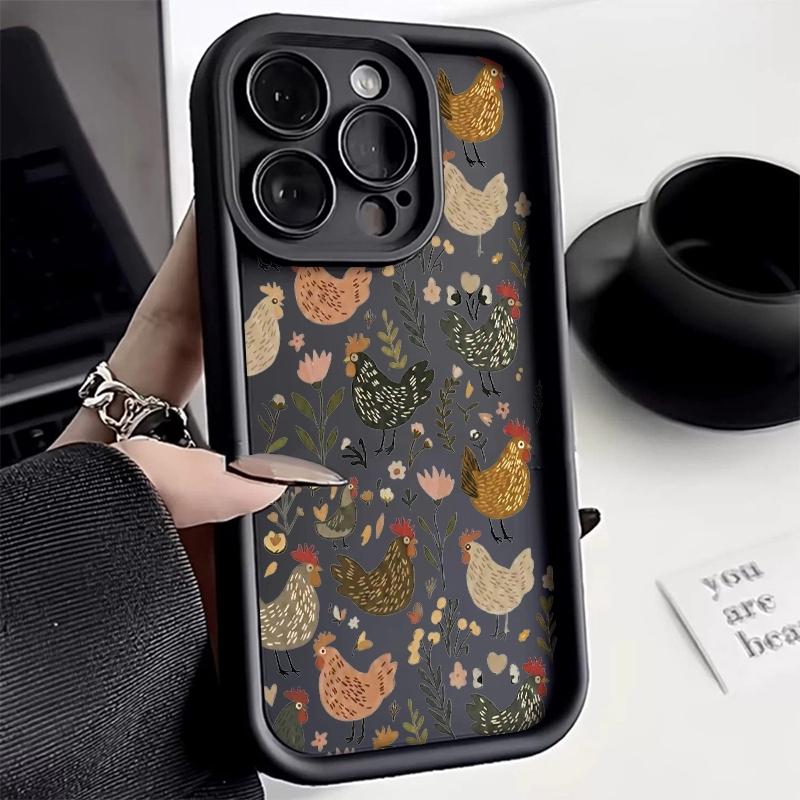 Phone Case Chicken And Flower Pattern For iPhone 17 16 Pro Max 11 13 12 14 15 8 7 Plus XS XR X 16E 17E Shockproof Silicone Cover