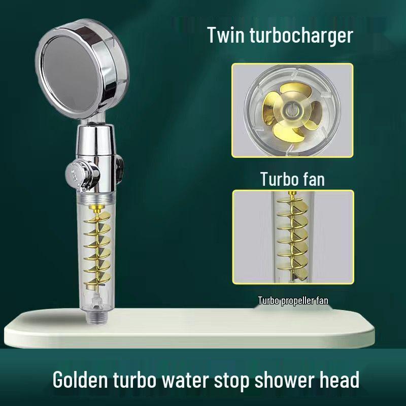 Compact Twin-Turbine Booster Shower Head with Dual Propellers