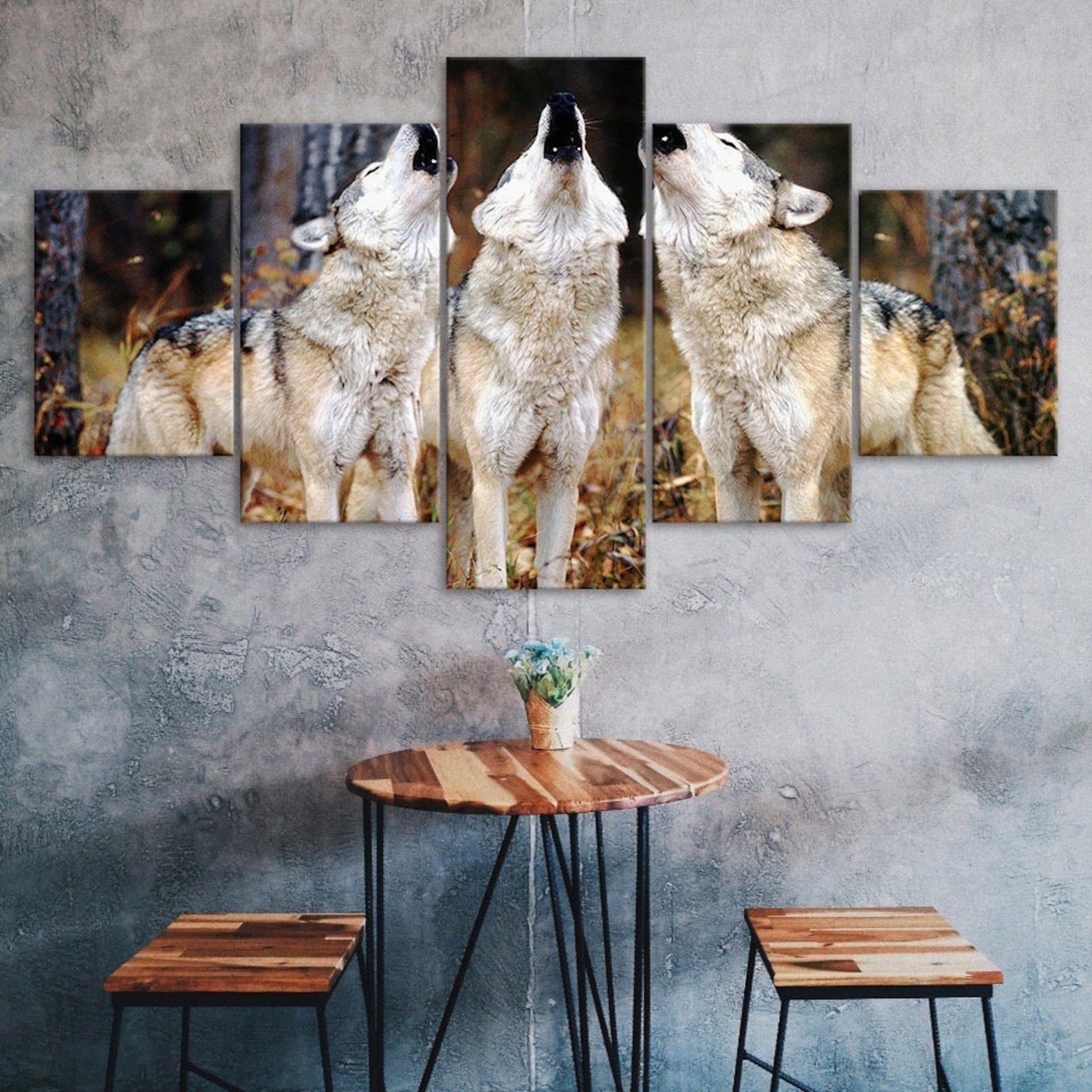 

Wolf Pack Howling 5 Piece Five Panel Wall Canvas Print Modern Poster Pictures Home Decor Gift For Him For Her 20X35 20X45 20X55CM