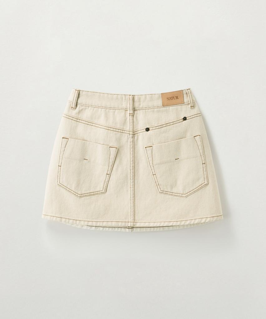 Seteo (W) Contrast Denim Mini Skirt Ecru