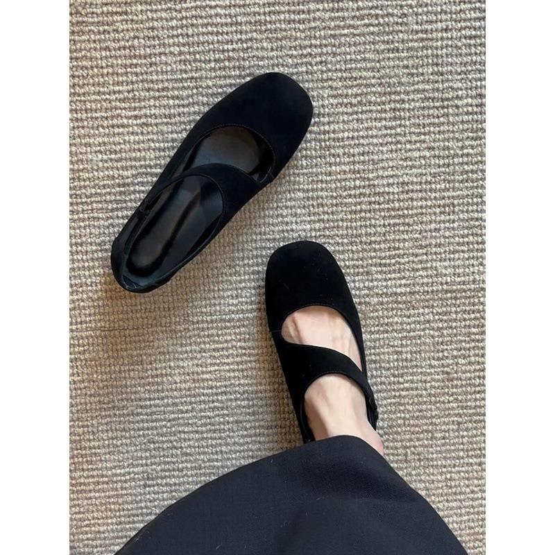 Sheepskin~ Retro leather flat-soled ballet shoes for women are versatile with shallow mouth Mary Jane shoes for women
