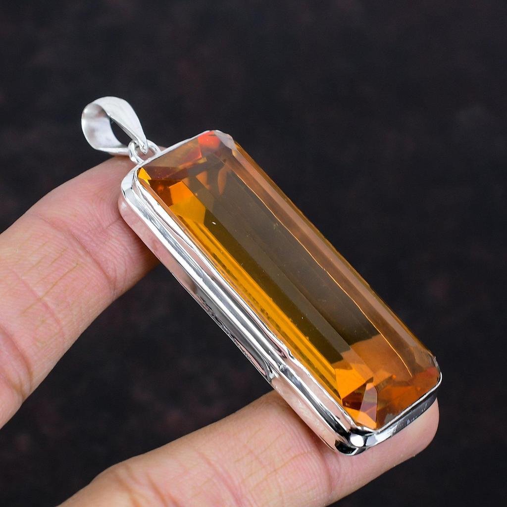 Facettierter Whiskytopas-Anhänger, Edelsteinschmuck, handgefertigter Anhänger, 925er Sterlingsilber-Anhänger, Whiskytopas-Schmuck, Designer-Anhänger für Geschenke
