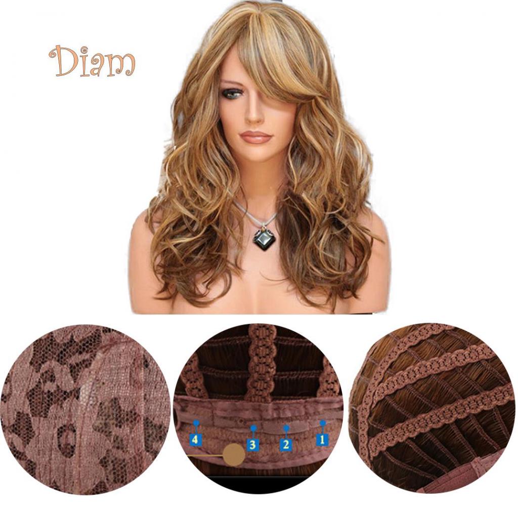 Tenfyer Fashion Women Sideswept Bangs Curly Long Full Wig Cosplay Party Hairpiece