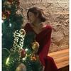 Christmas red knitted dress women's autumn and winter base with retro temperament over the knee sweater skirt