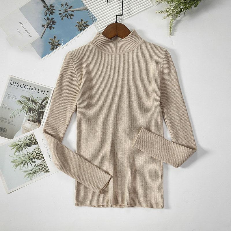 Long Sleeve Half High Neck Sweater Women's Pullover Solid Color Slim Knit Bottoming Shirt Elegant and Comfortable Women's Clothes