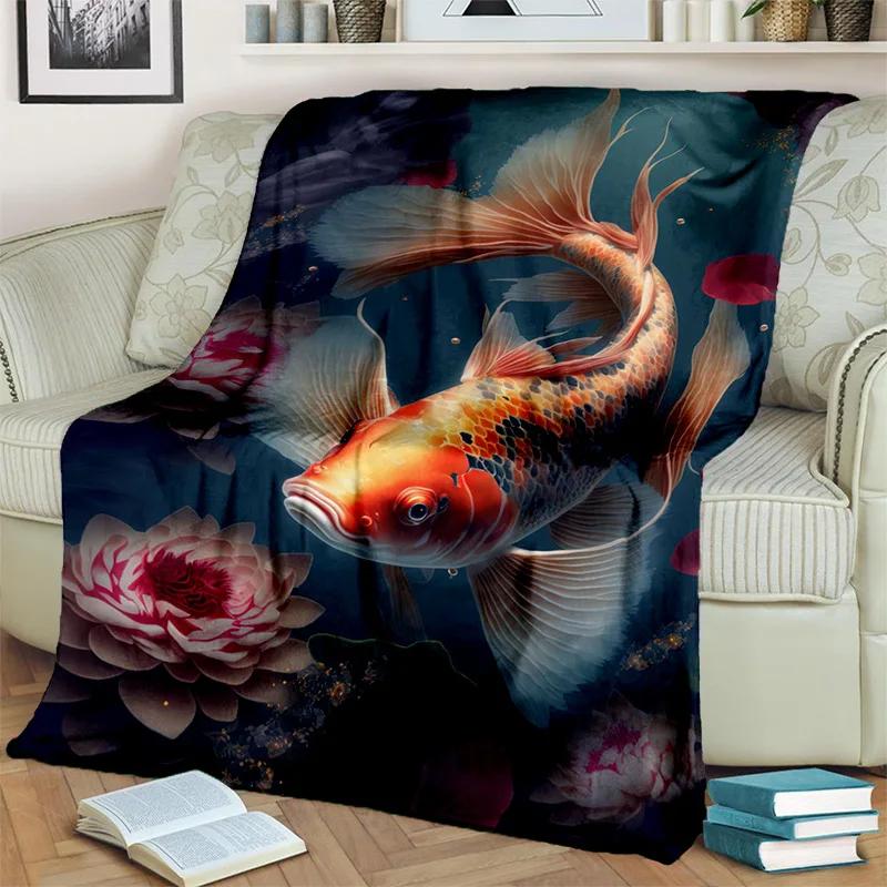 Naturalize Koi Carp Yin Yang Fish Blanket,Soft Throw Blanket for Home Bedroom Bed Sofa Picnic Travel Office Cover Blanket Kids