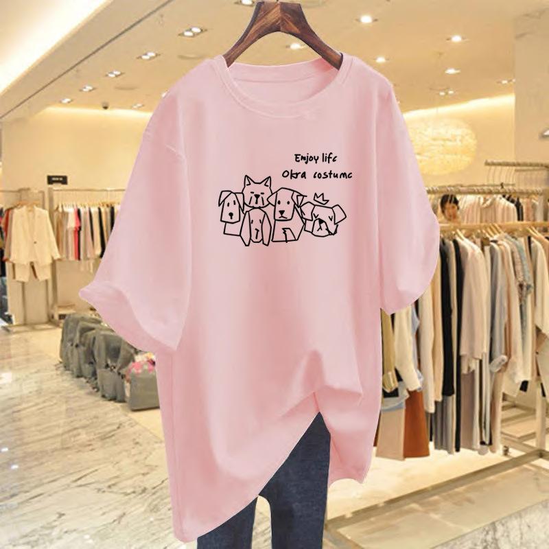 Cotton Line Puppy Printing Short Sleeve T-Shirt Women's T-Shirt Summer Couple Half Sleeve Bottom Shirt Top