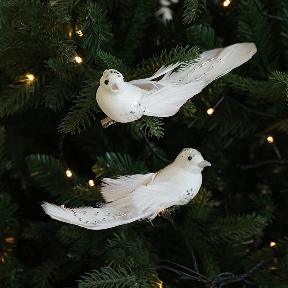 Realistic Simulated White Bird Pendant Artificial Christmas Tree Decoration  Holiday Festival Decor