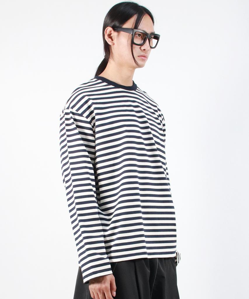 Deumakeu M Stripe Loose-Fit Long Sleeve Tee - Dark Navy