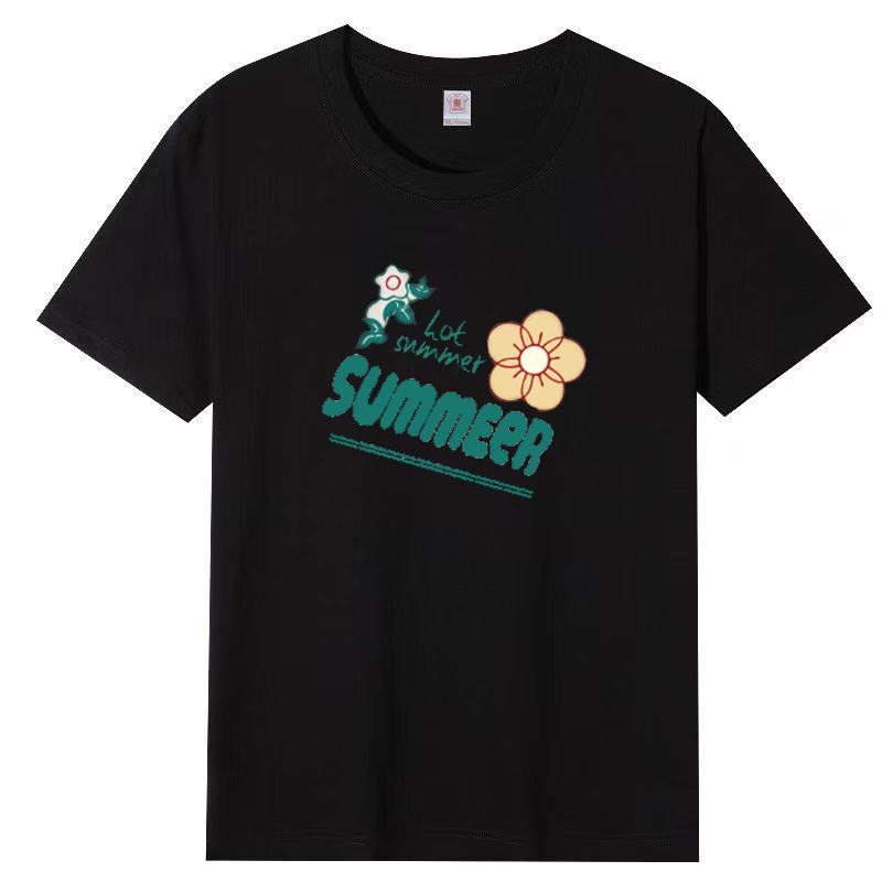 Female Cotton Short-sleeved T-shirt Female Summer Korean Loose Round Neck Printed Tops