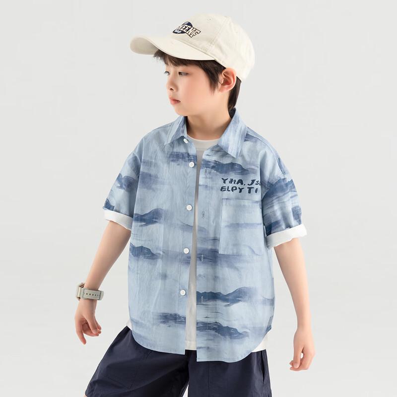 Duoduojia Boys' Summer Short-Sleeve Casual Shirt with Landscape Print