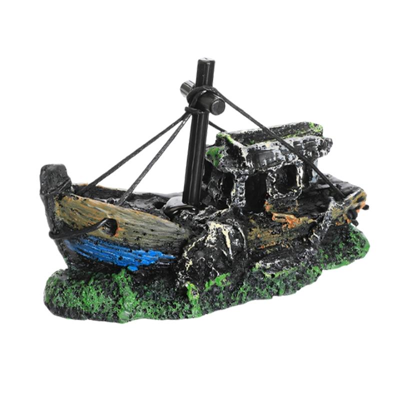 Handcrafted Fish Tanks Ornament Miniature Wrecked Ship Artificial Boats Aquariums Decoration for Underwater Sceneries
