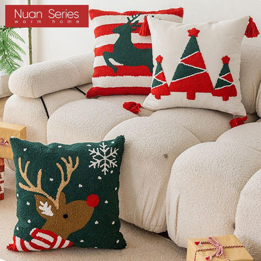 1 ks Povlak na polštář série Nuan Vánoční styl Nádherný a měkký vyšívaný potah na polštář pro pohovku, obývací pokoj, ložnici, domácí dekorace, party dekorace