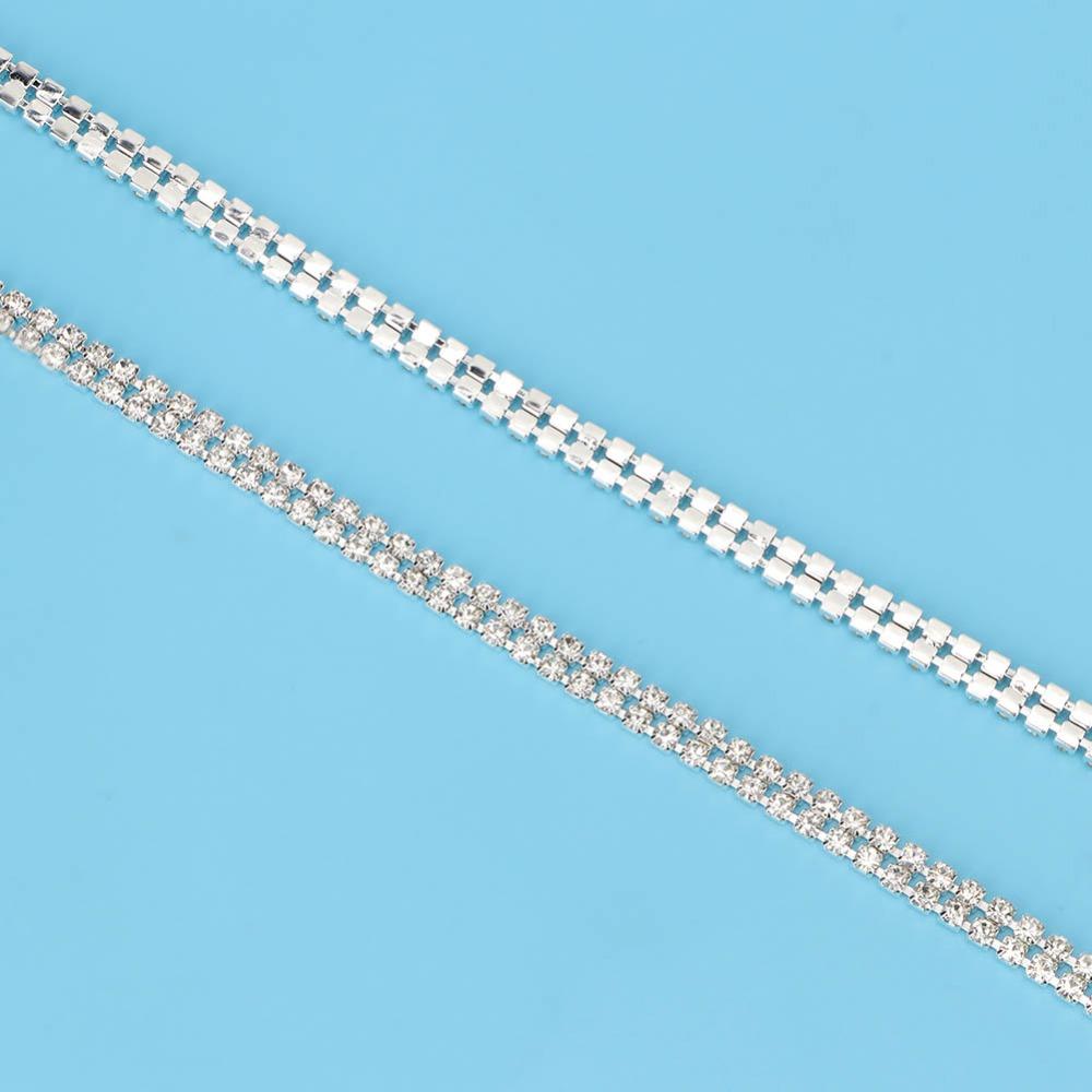 1pcs 3mm Rhinestones Rhinestone Chain Ribbon 2 Row Design DIY Wrap Roll Ribbon For DIY Crafts