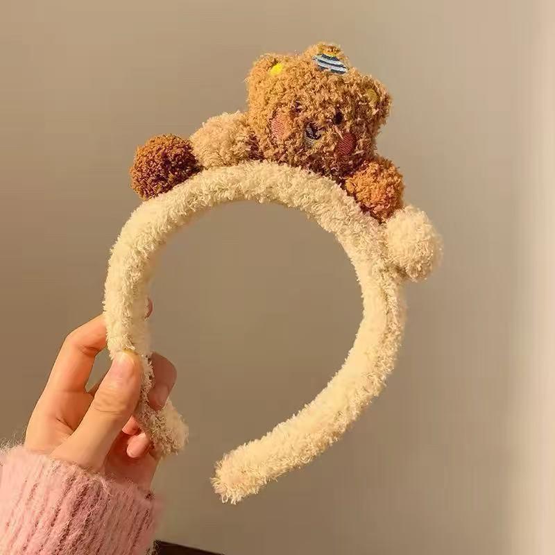 Cute Brown Bear Headband - Women's Plush Cartoon Hair Accessory for Face Washing and Mask Application