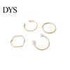 Lightweight Copper Ring 4 Pcs/Set Women Set Different Shape Irregular Faux Pearl Polished Smooth Open Adjustable Stainless Solid Color Punk