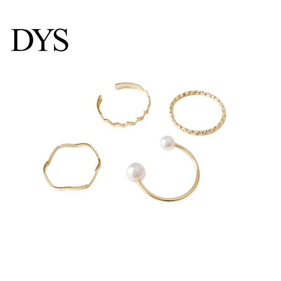 Lightweight Copper Ring 4 Pcs/Set Women Set Different Shape Irregular Faux Pearl Polished Smooth Open Adjustable Stainless Solid Color Punk